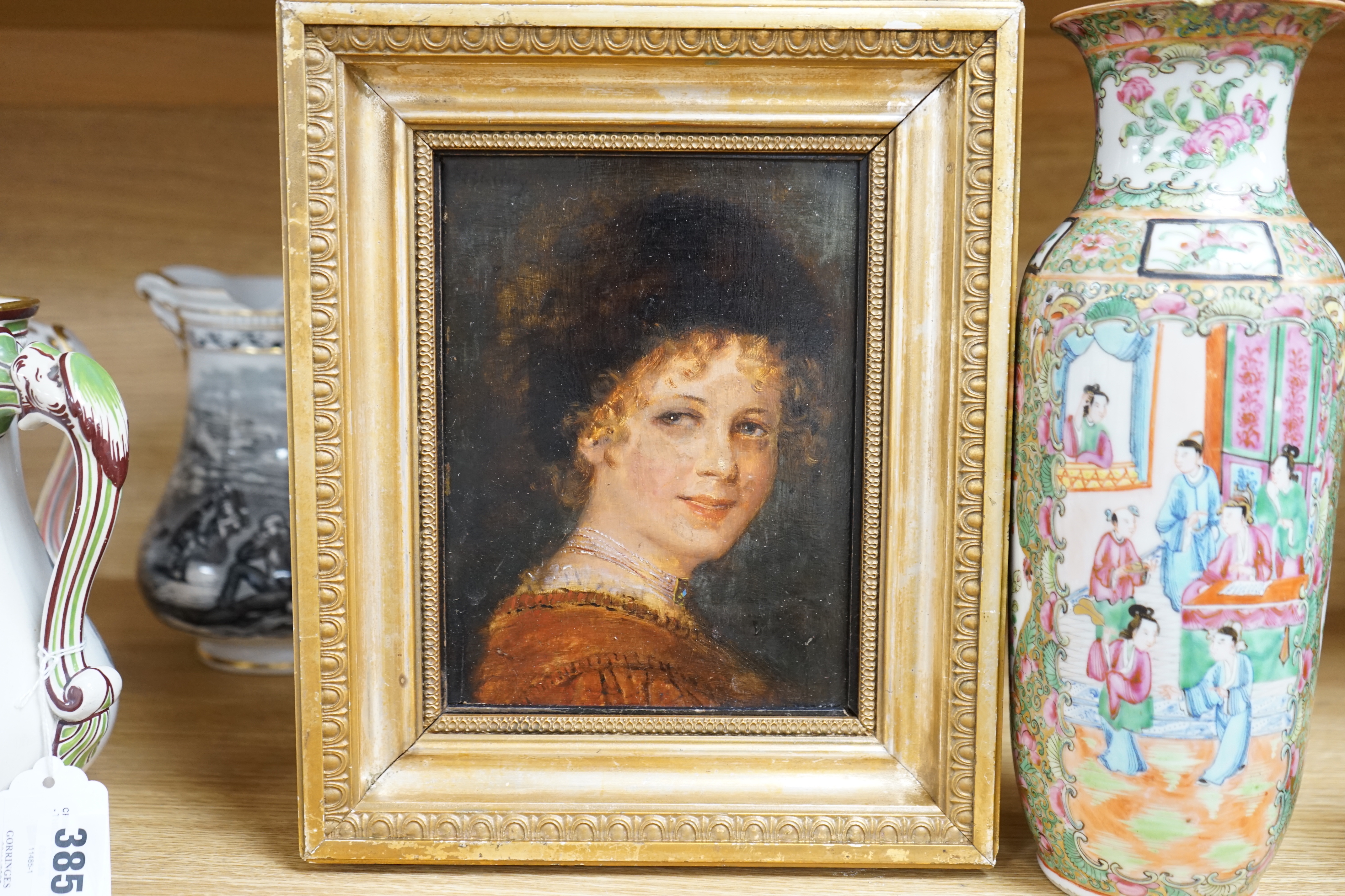 Continental School c.1900, oil on panel, Portrait of a lady, indistinctly signed top left, 20 x 15cm